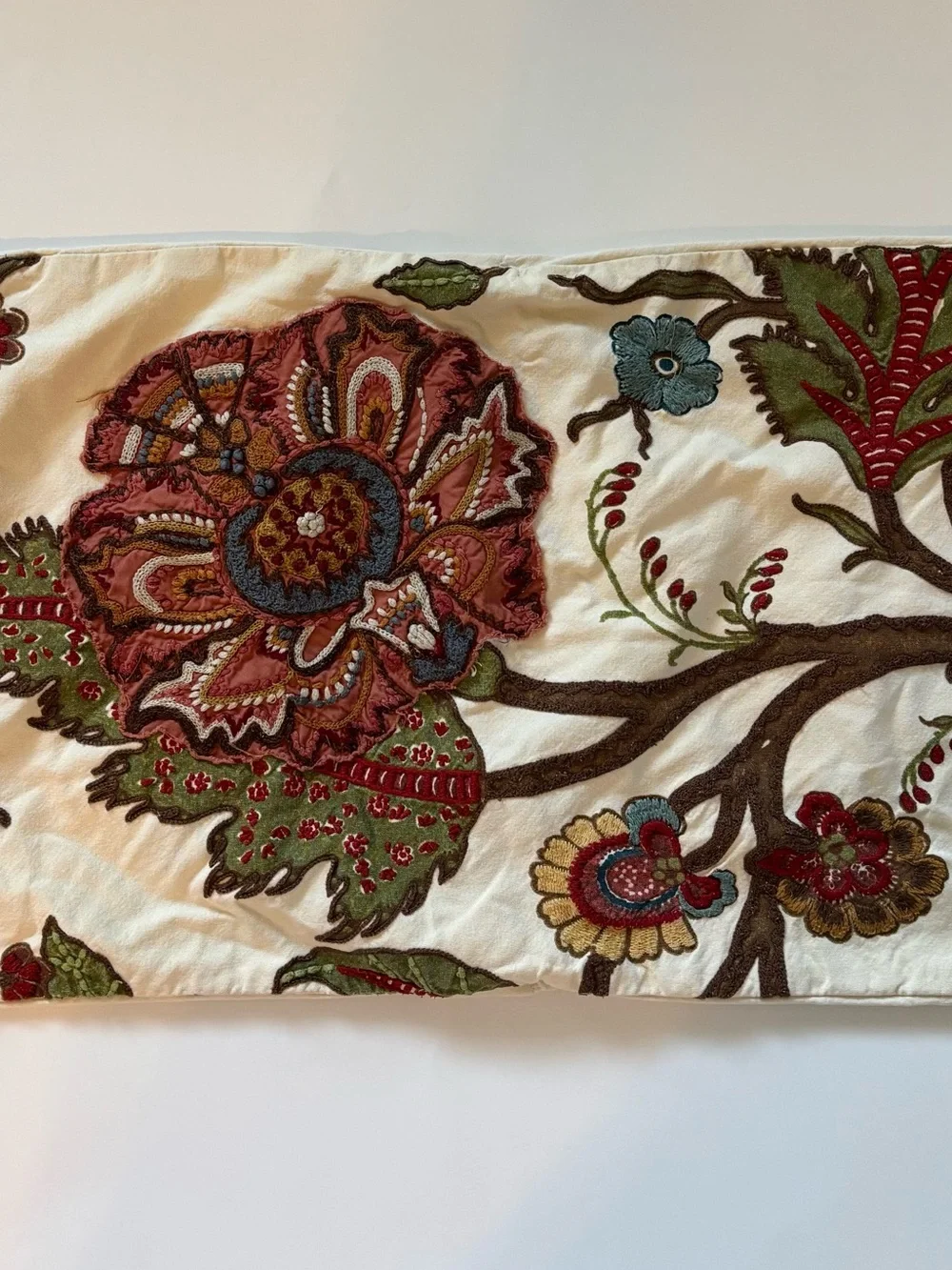 Pottery Barn Riley Crewel Embroidered Lumbar Pillow Cover